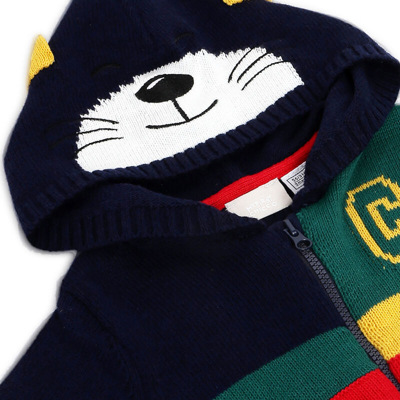 Boys Dark Blue Colorblocked Cardigan image number 2